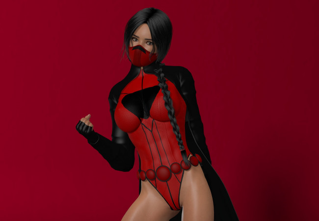 Обои картинки фото 3д графика, люди , people, девушка, взгляд, фон, ниндзя