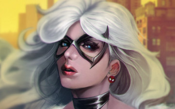 Картинка рисованное комиксы spider-man арт black cat маска лицо девушка marvel