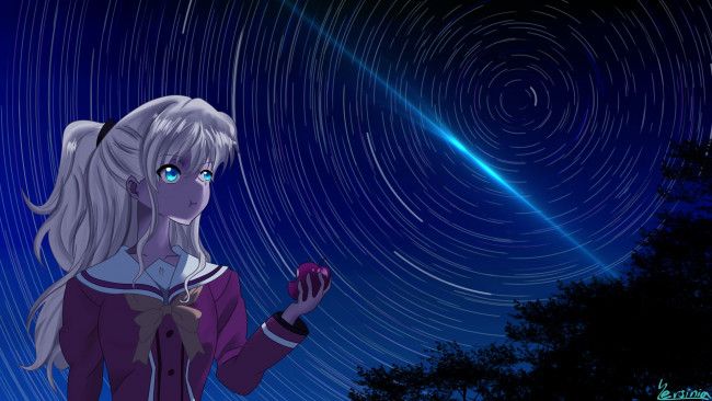 Обои картинки фото аниме, charlotte, фон, взгляд, девушка