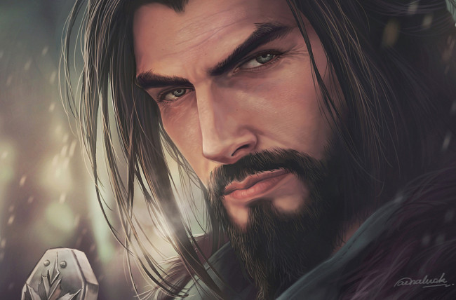 Обои картинки фото рисованное, люди, мужчина, арт, борода, лицо, взгляд, aenaluck, волосы