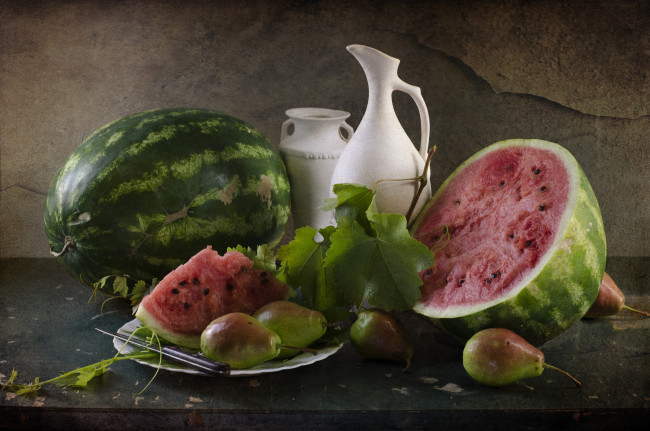 Обои картинки фото еда, натюрморт, август, арбуз, груши, лето, светлана, андреянова, фрукты