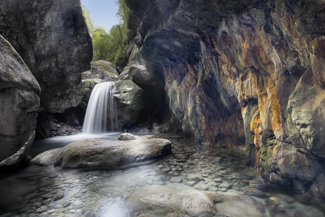 Обои картинки фото природа, водопады, река, водопад, лес