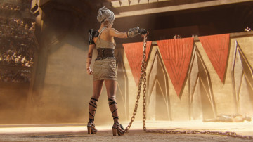 Картинка девушки -+креатив +косплей блондинка цепи песок арена зрители