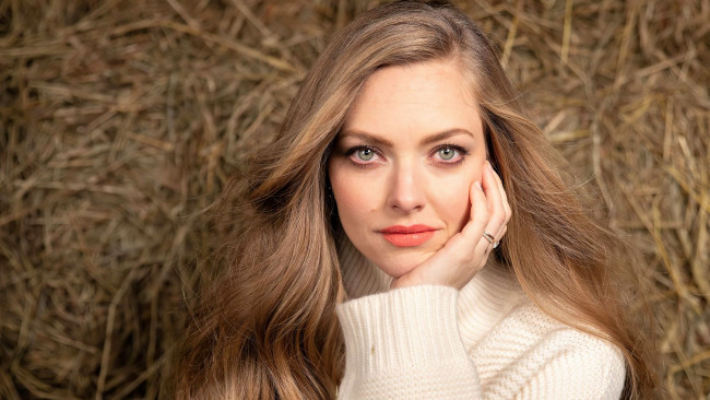 Обои картинки фото девушки, amanda seyfried, лицо, свитер, солома