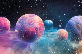 обоя космос, арт, планеты, звезды, вода