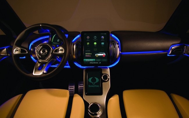 Обои картинки фото ssangyong, xiv, concept, 2011, автомобили, спидометры, торпедо, красный, авто