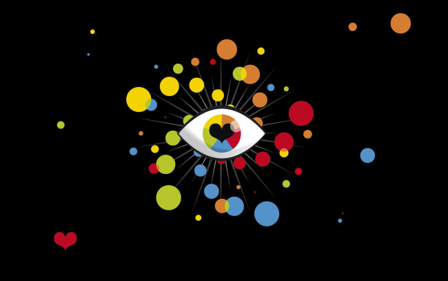 Обои картинки фото векторная, графика, сердечки, глаз, лучи, тёмный