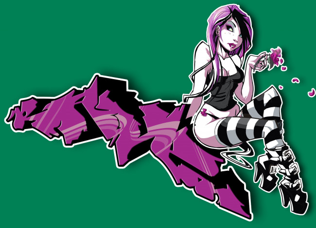 Обои картинки фото векторная, графика, девушка, чулки