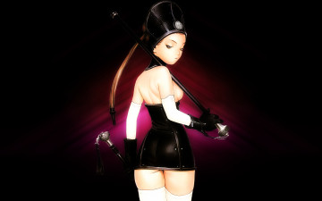 обоя аниме, range, murata, artbook, перчатки, палки, чулки, девушка, темный, фон