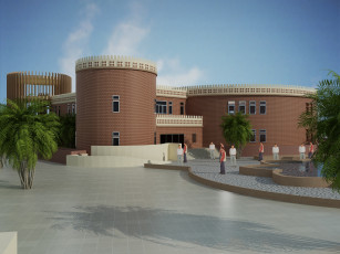 Картинка 3д графика architecture архитектура деревья дом люди