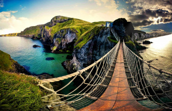 Картинка природа побережье мост море скалы трава