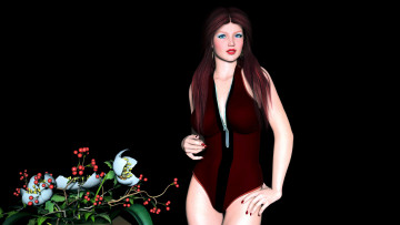 Картинка 3д графика people люди ветка цветы ягоды взгляд