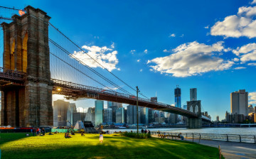 Картинка brooklyn bridge города нью йорк сша город мост река облака бруклин