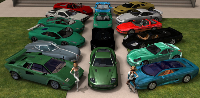 Обои картинки фото автомобили, 3д, девушки