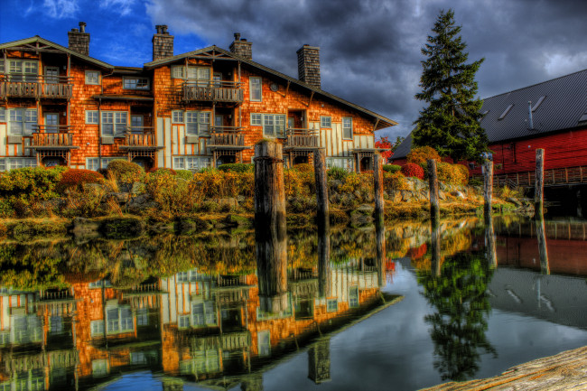 Обои картинки фото la, conner, usа, города, здания, дома, ландшафт, река