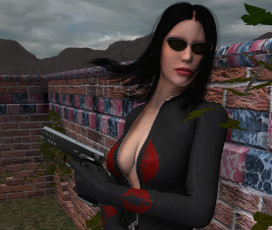 Картинка 3д+графика люди+ people девушка взгляд оружие