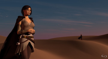 Картинка 3д+графика люди+ people пустыня взгляд облака девушка небо