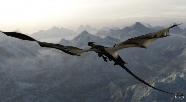 Обои картинки фото 3д графика, существа , creatures, дракон, полет, горы