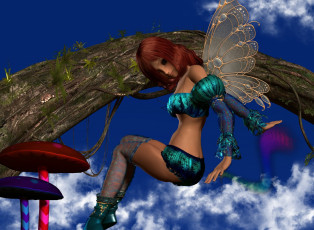 Картинка 3д+графика эльфы+ elves взгляд грибы фон фея