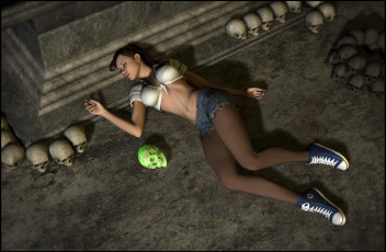 Картинка 3д+графика фантазия+ fantasy черепа фон взгляд девушка