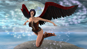 Картинка 3д+графика ангел+ angel облака полет ангел фон взгляд девушка