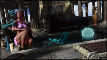 Картинка 3д+графика фантазия+ fantasy девушка шар бассейн халки фон взгляд