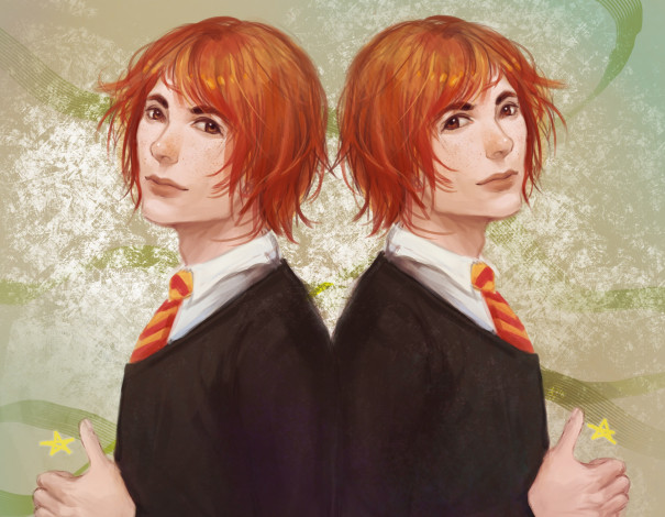 Обои картинки фото рисованное, люди, парни, рыжие, близнецы