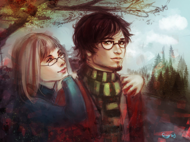 Обои картинки фото рисованное, люди, пара, девушка, парень