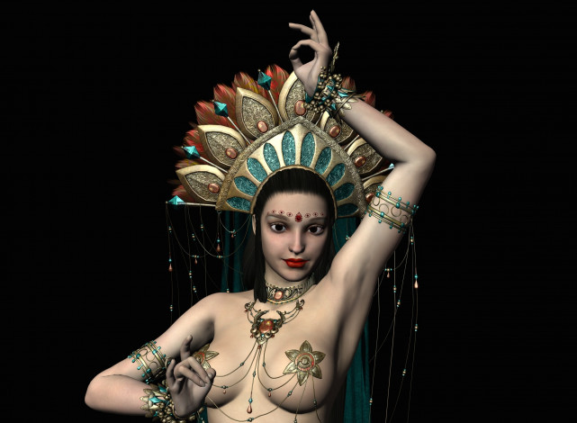 Обои картинки фото 3д графика, фантазия , fantasy, корона, фон, взгляд, девушка