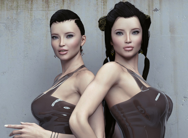 Обои картинки фото 3д графика, люди , people, взгляд, девушки, фон