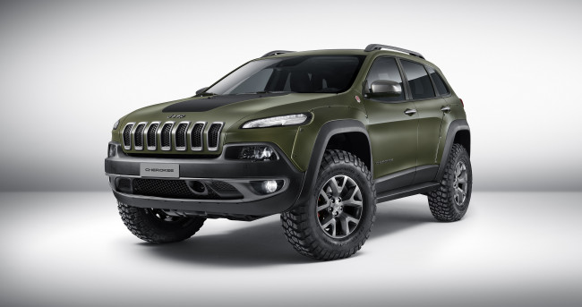 Обои картинки фото автомобили, jeep, зеленый, 2015г, kl, concept, krawler, cherokee