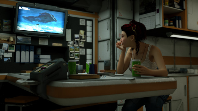 Обои картинки фото 3д графика, люди , people, фон, взгляд, девушка, интерьер