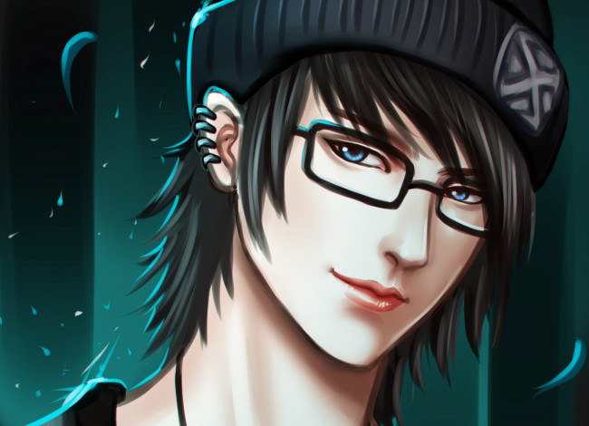 Обои картинки фото рисованное, люди, парень, очки
