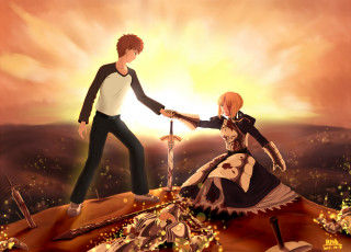 Картинка аниме fate stay+night артурия широ сейбер