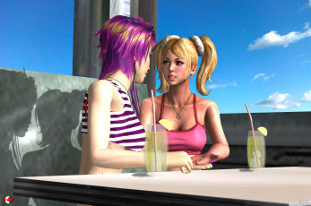 обоя 3д графика, люди , people, девушки, взгляд, фон