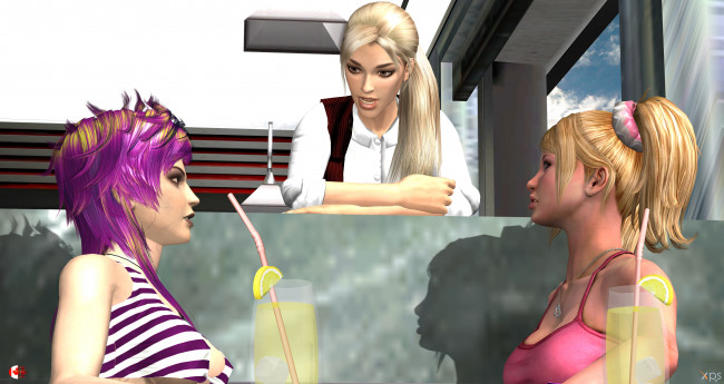 Обои картинки фото 3д графика, люди , people, девушки, взгляд, фон