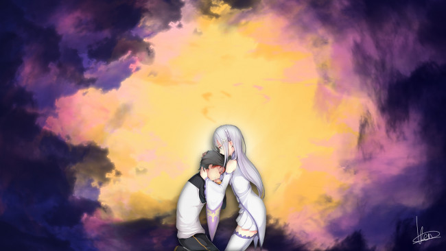 Обои картинки фото аниме, re,  zero kara hajimeru isekai seikatsu, фон, взгляд, девушка