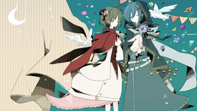 Обои картинки фото аниме, vocaloid, фон, девушки, взгляд