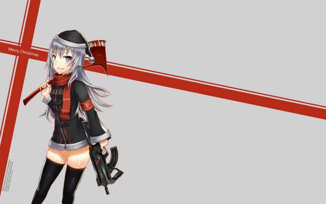 Обои картинки фото аниме, зима,  новый год,  рождество, фон, взгляд, девушка