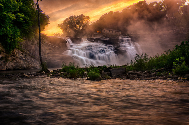 Обои картинки фото природа, водопады, река, лес