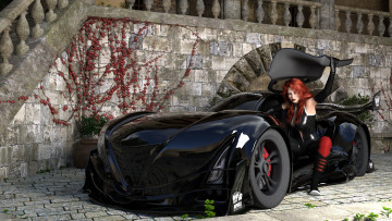 Картинка 3д+графика люди-авто мото+ people-+car+ +moto фон девушка взгляд