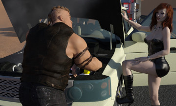 Картинка 3д+графика люди-авто мото+ people-+car+ +moto взгляд фон мужчина девушка