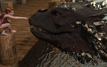 Картинка 3д+графика фантазия+ fantasy девушка дракон фон взгляд