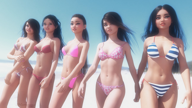 Обои картинки фото 3д графика, люди , people, девушки, фон, взгляд