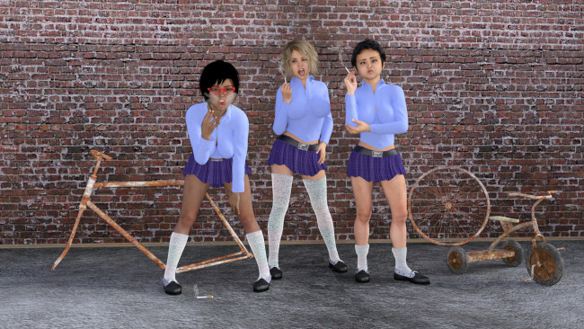 Обои картинки фото 3д графика, люди , people, взгляд, девушки, фон