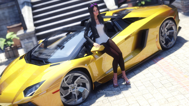 Обои картинки фото 3д графика, люди-авто, мото , people- car ,  moto, взгляд, фон, девушка