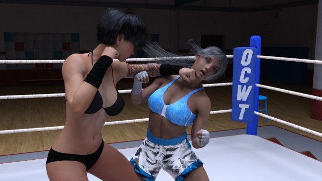 Обои картинки фото 3д графика, спорт , sport, девушки, ринг, фон, взгляд, бокс