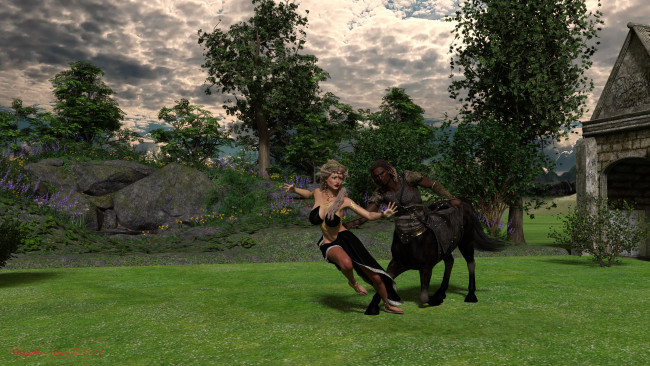 Обои картинки фото 3д графика, существа , creatures, centaur, фон, взгляд, девушка