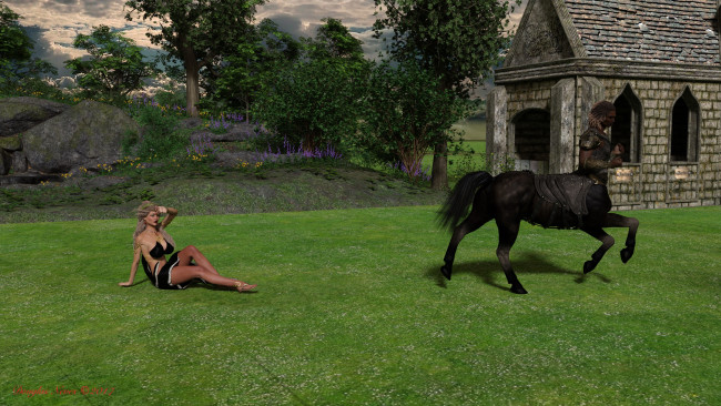 Обои картинки фото 3д графика, существа , creatures, взгляд, девушка, фон, centaur