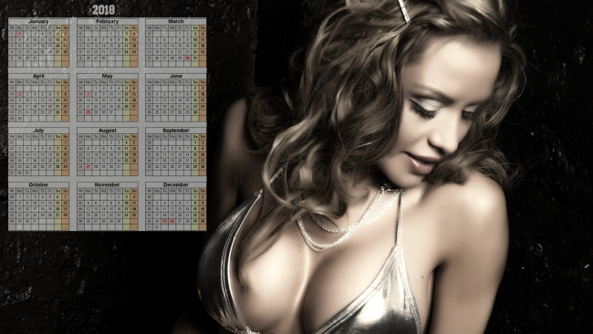 Обои картинки фото календари, девушки, бусы, макияж